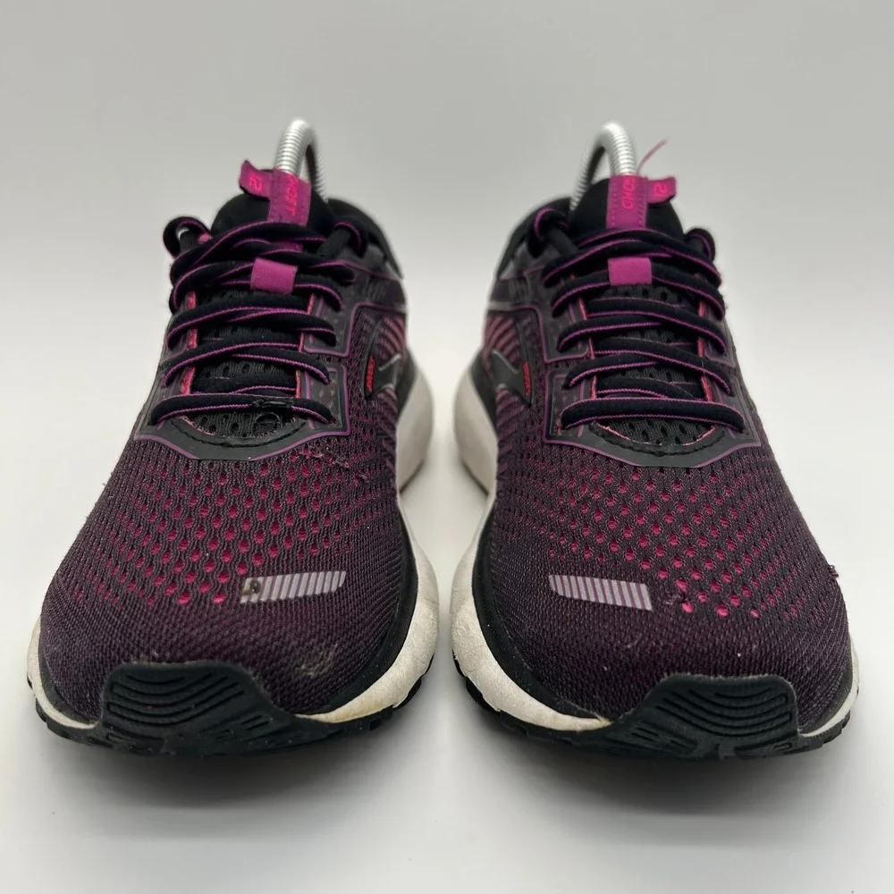 Brooks Ghost 12 Running Shoes Womens 7.5 Black Purple Pink Neutral 1203051B063
